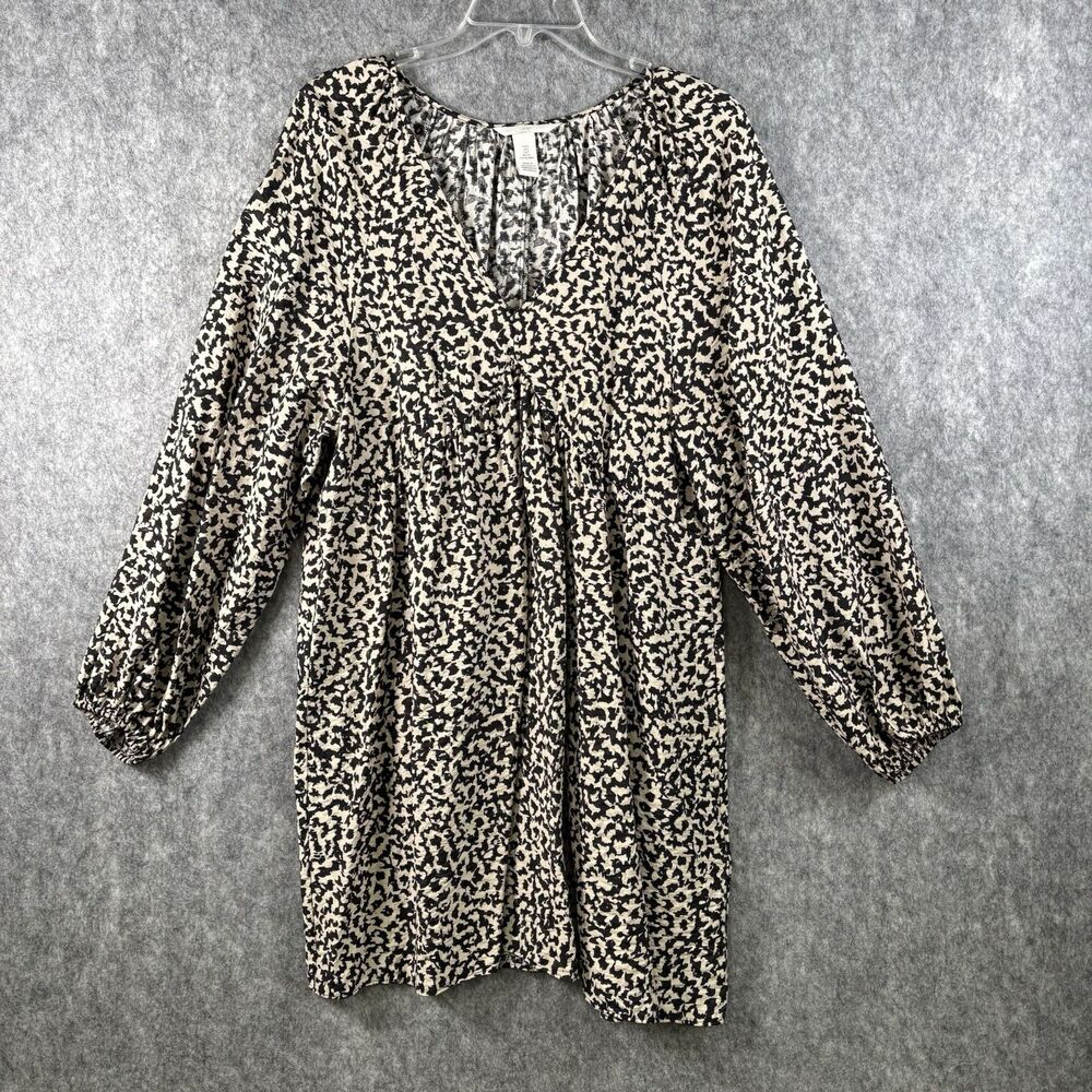 H&M Animal Print Shift Dress Long Sleeve Size Small Unlined Pullover Flowy Boho